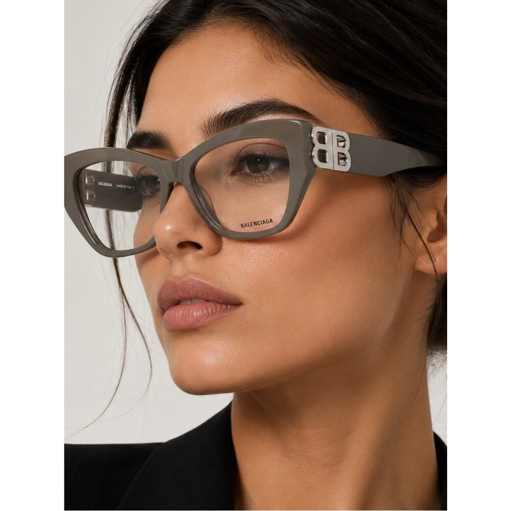 NEW!!! Balenciaga BB0312O 005 Gray Cat-Eye Glasses with Silver BB Logo Authentic - Picture 2 of 11
